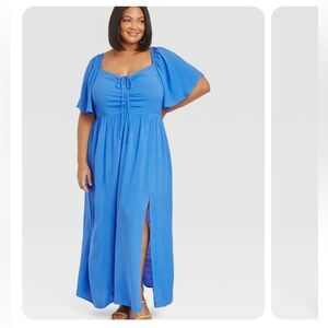 NWT Never worn just dry cleaned Ava and Viv Flutter sleeve Sundress in blue